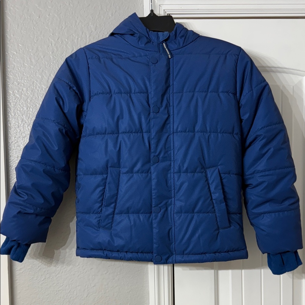Kids Blue Puffer Hooded Jacket